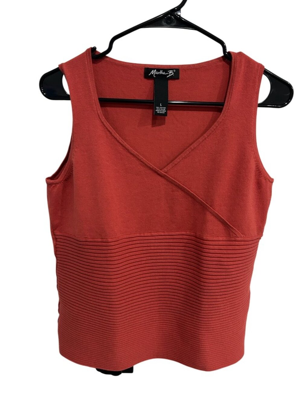 Martha B Red Sleeveless V-Neck Textured Knit Tank Top Size L Retro Minimalist